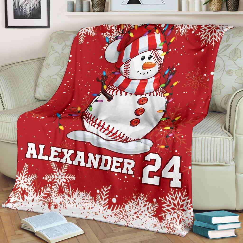 litzzy Personalized Snowman Baseball Fleece Blanket - Tlty1811201 Quilt Blanket   