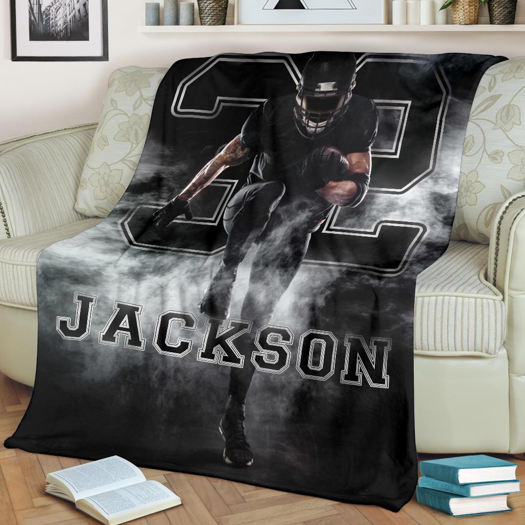 litzzy Personalized Football Player Smoke Fleece Blanket - Tlno1911201 Quilt Blanket   