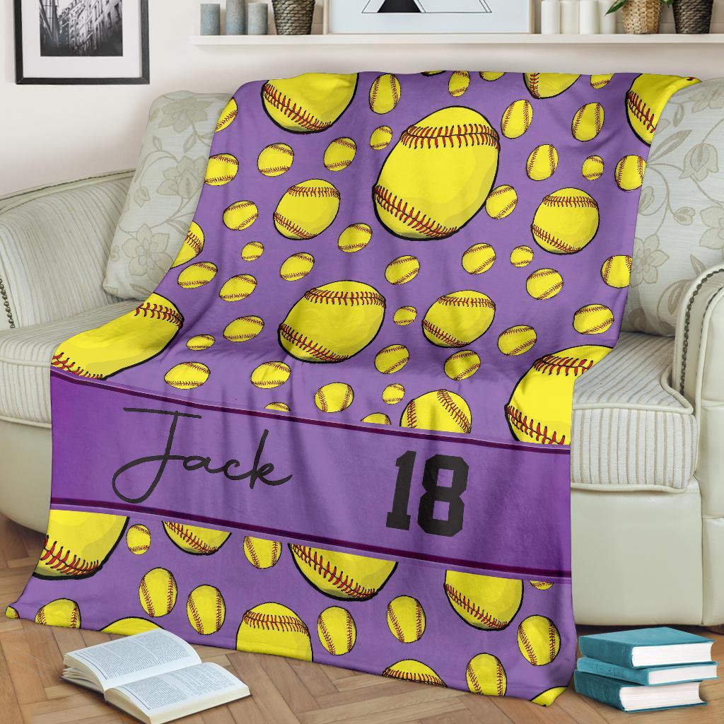 litzzy Personalized Softball Balls Fleece Blanket - Tltm1411201 Quilt Blanket   