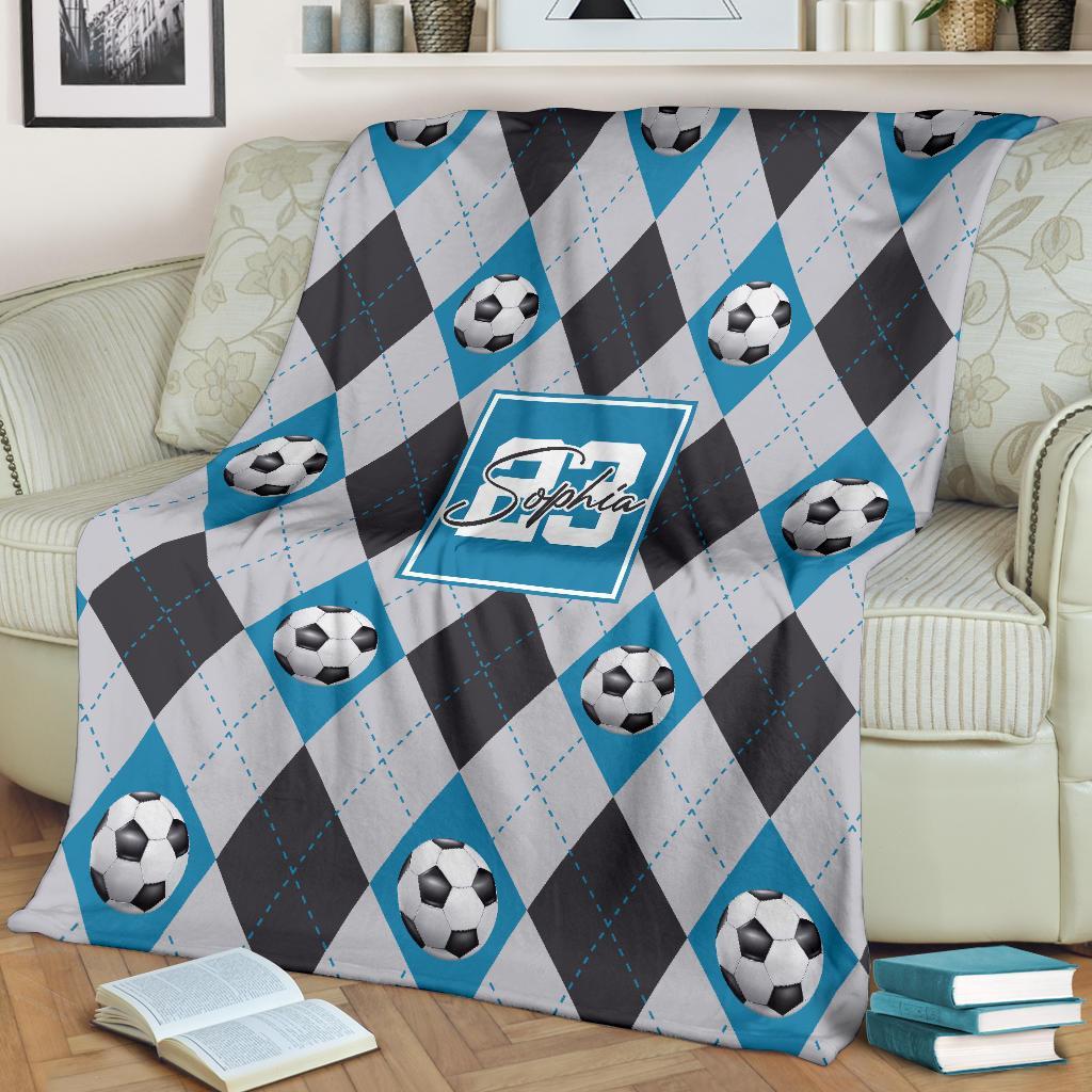 litzzy Personalized Soccer Argyle Pattern Fleece Blanket - Tlno2311201 Quilt Blanket   