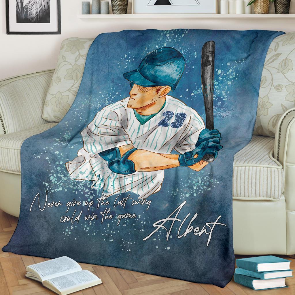 litzzy Personalized Baseball Player Fleece Blanket - Lath1011203Ki Quilt Blanket   