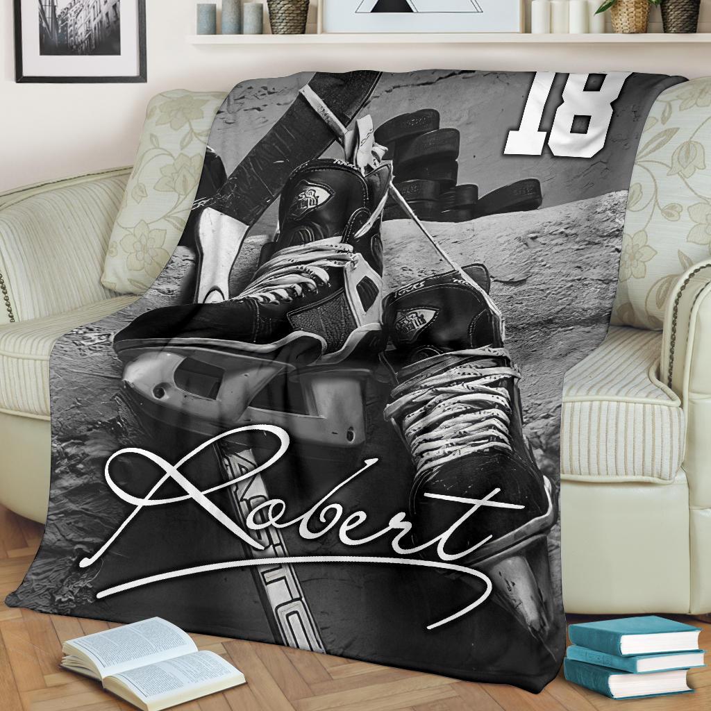 litzzy Personalized Hockey Shoes Fleece Blanket - Ty0911204 Quilt Blanket   