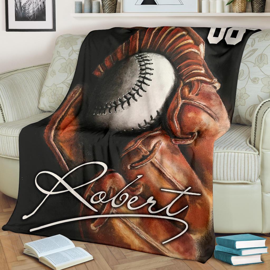 litzzy Personalized Baseball Glove Fleece Blanket - Ty0911207 Quilt Blanket   