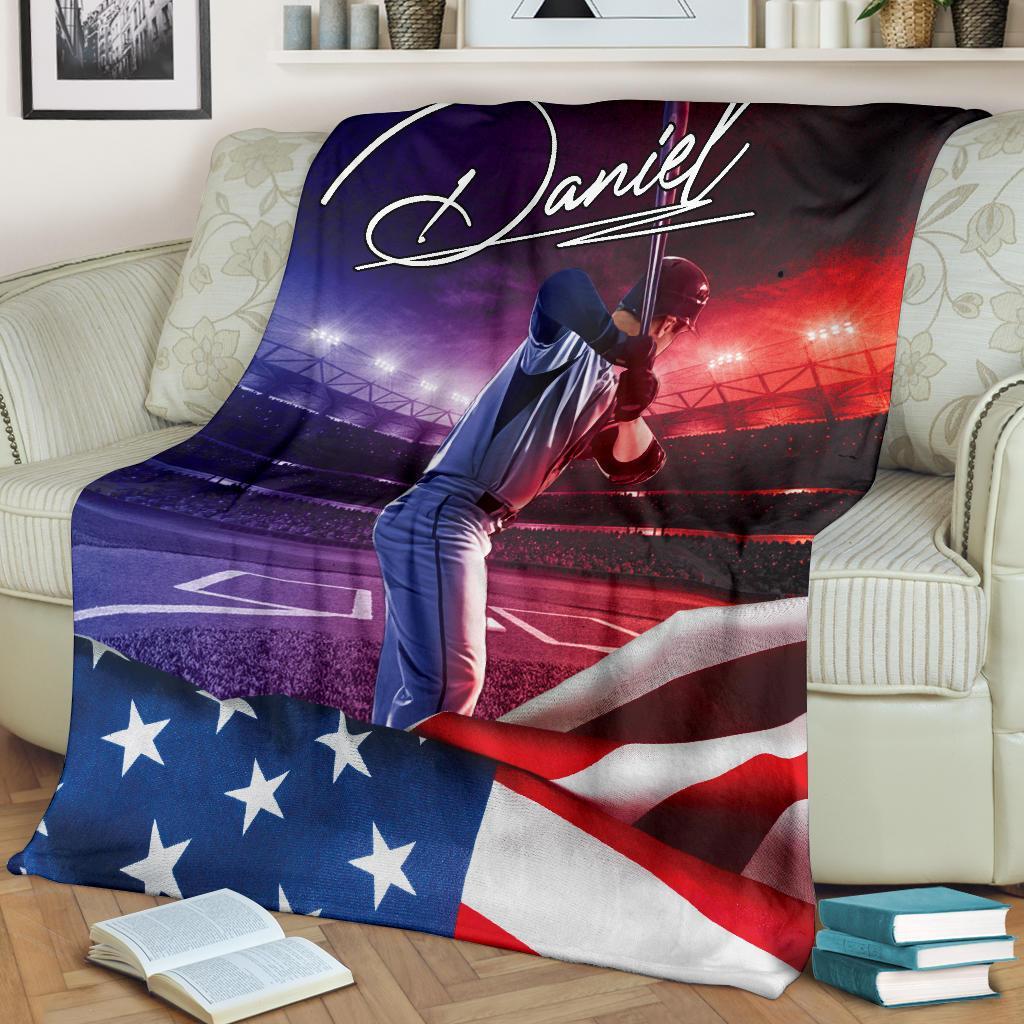litzzy Personalized Baseball Field Flag Fleece Blanket - Tlnh3011202 Quilt Blanket   