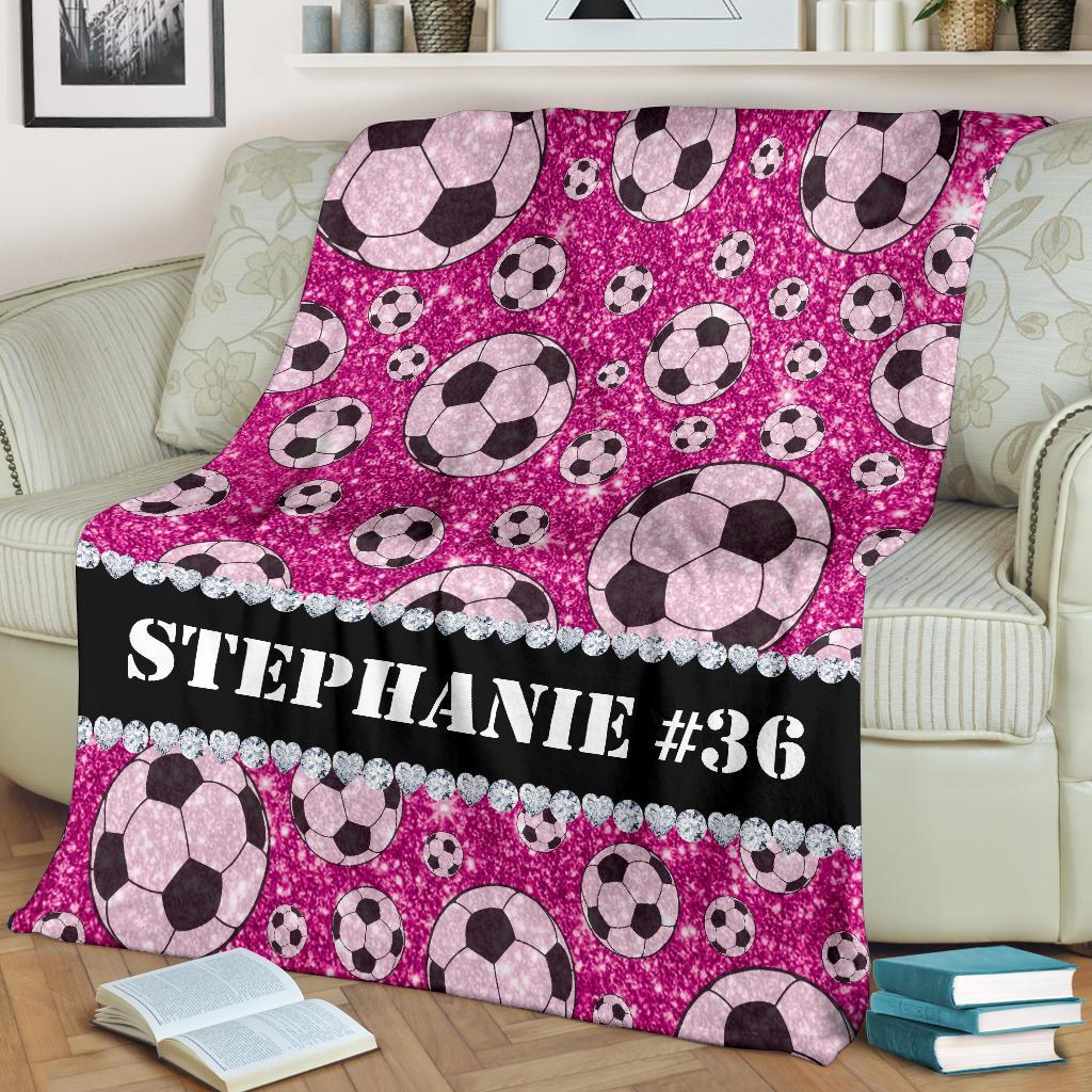 litzzy Personalized Soccer Glitter Fleece Blanket - Tlnh1311203 Quilt Blanket PINK 50 X 60 