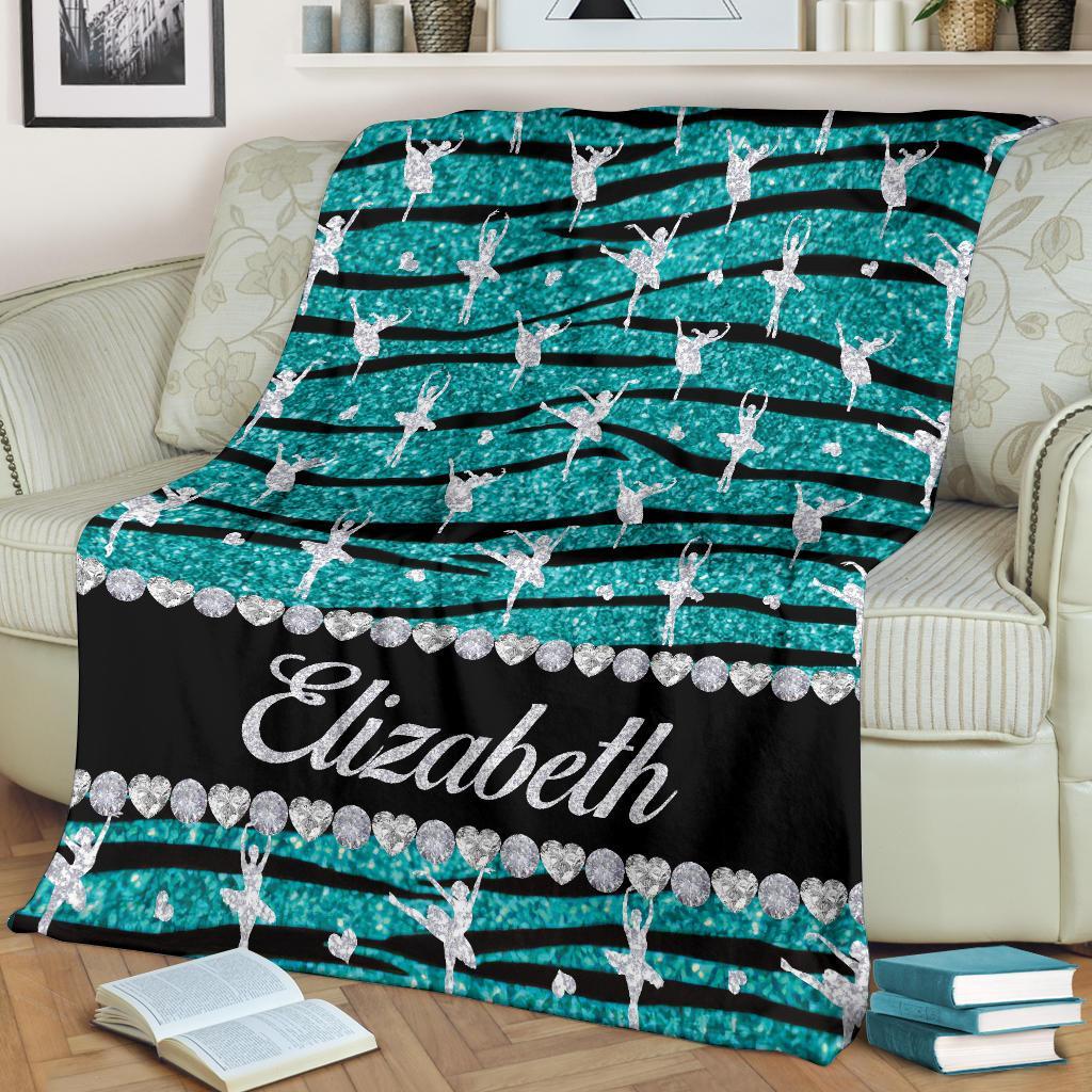 litzzy Personalized Ballet Glitter Zebra Fleece Blanket - Tlty1711202 Quilt Blanket   
