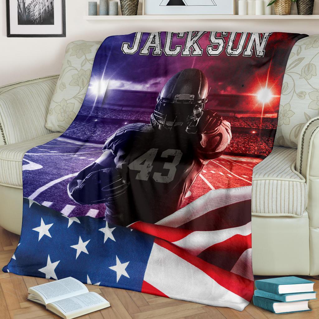 litzzy Personalized American Football Player Fleece Blanket - Tlnh012201 Quilt Blanket   