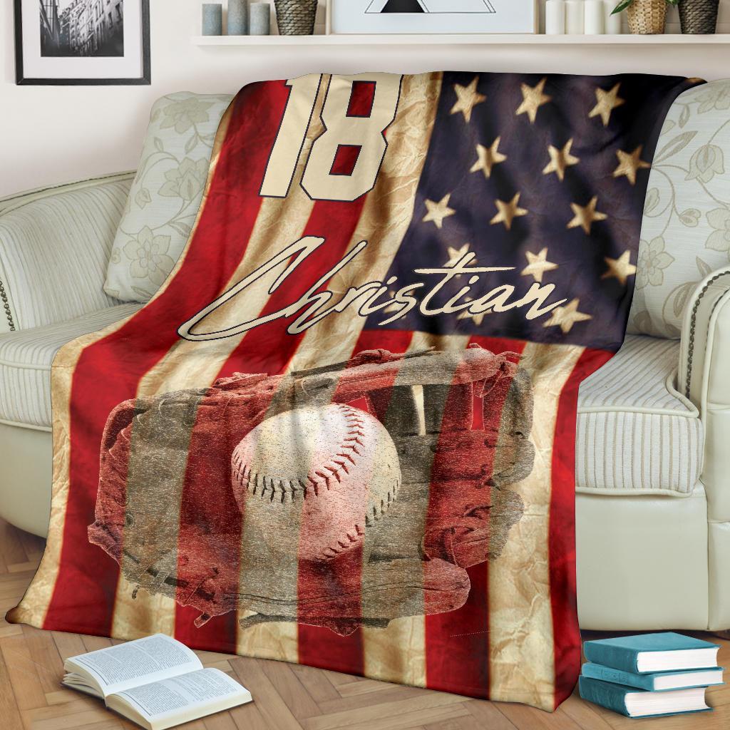 litzzy Personalized Baseball Glove American Flag - Tlnh06101201 Quilt Blanket   