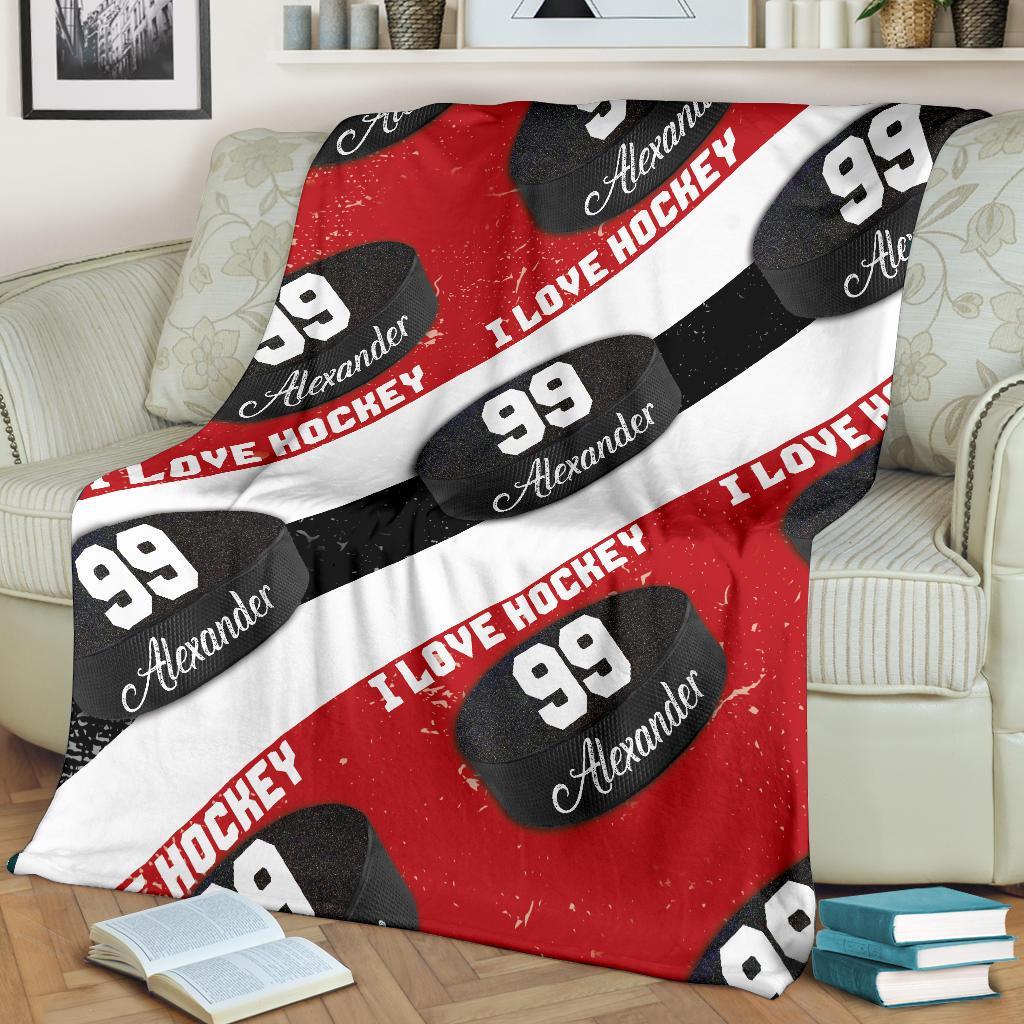 litzzy Personalized I Love Hockey Fleece Blanket - Latg1911202 Quilt Blanket   
