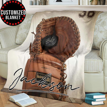 litzzy Personalized Hockey Glove Wood Fleece Blanket - Laci1611203 Quilt Blanket 50x60  