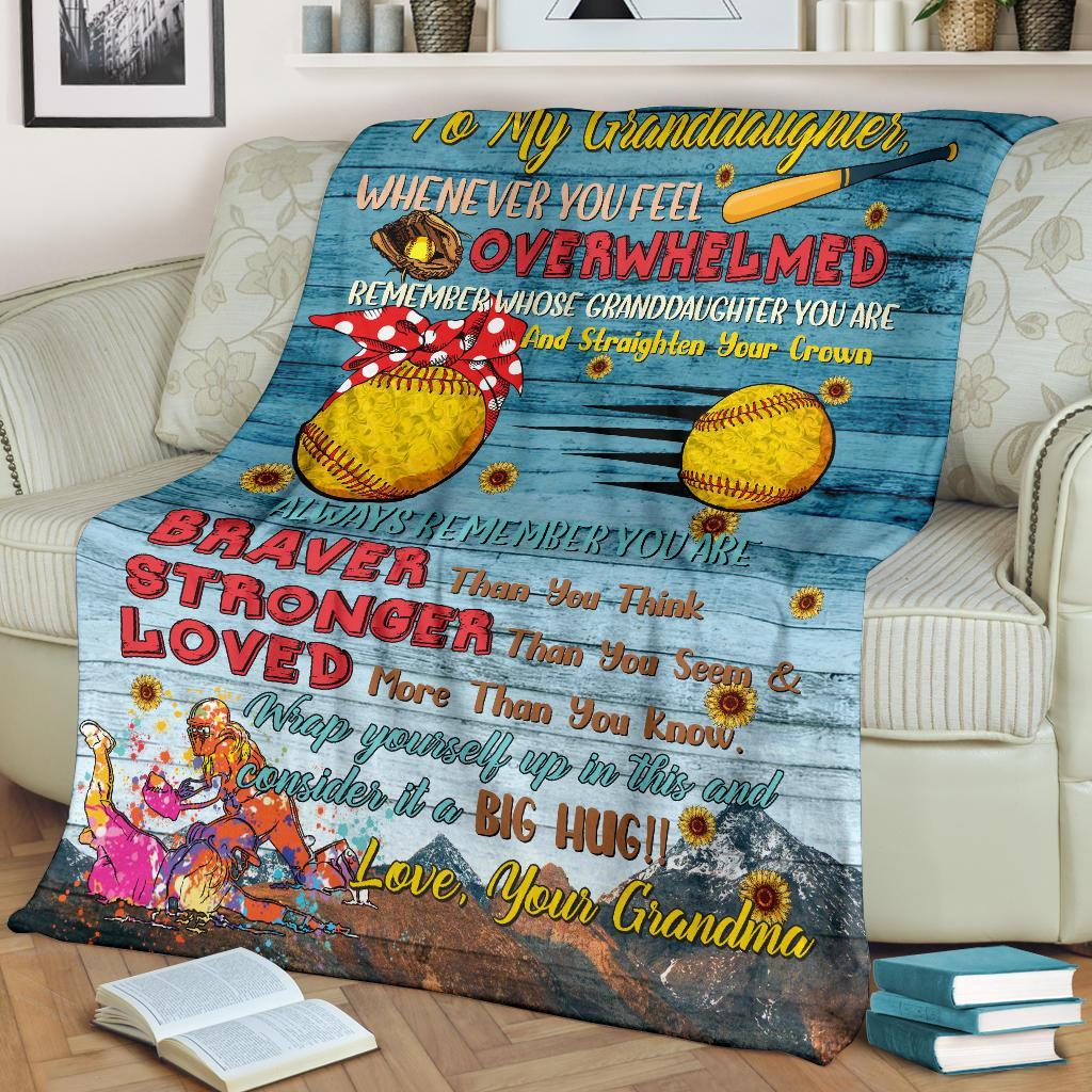 litzzy Softball - To My Granddaughter Consider It A Big Hug Fleece Blanket Nh040820Oh Quilt Blanket   