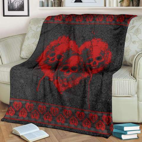 litzzy Tri-Heart Skull Fleece Blanket Fleece Blanket   