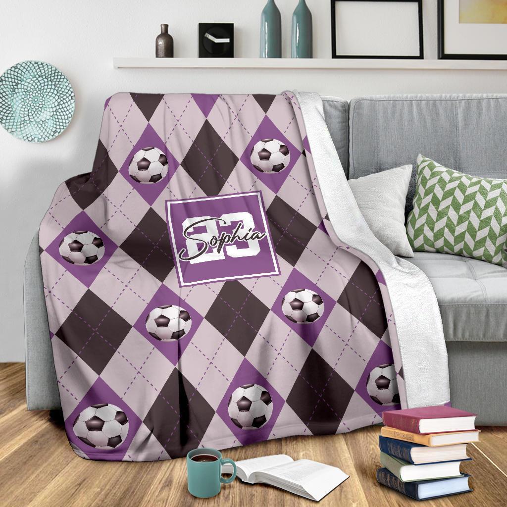 litzzy Personalized Soccer Argyle Pattern Fleece Blanket - Tlno2311201 Quilt Blanket   