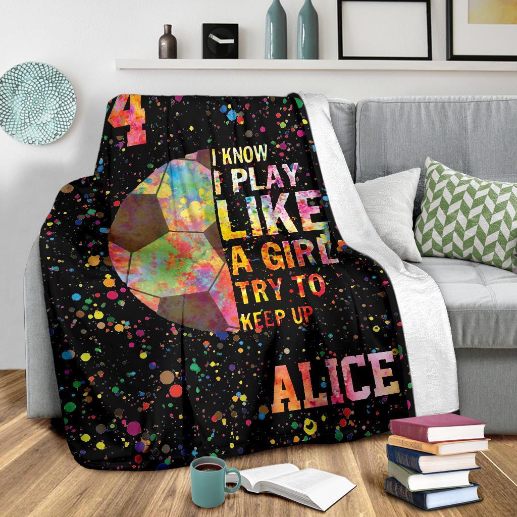 litzzy Personalized Play Like A Girl Soccer Fleece Blanket - Tltm2411201 Quilt Blanket   