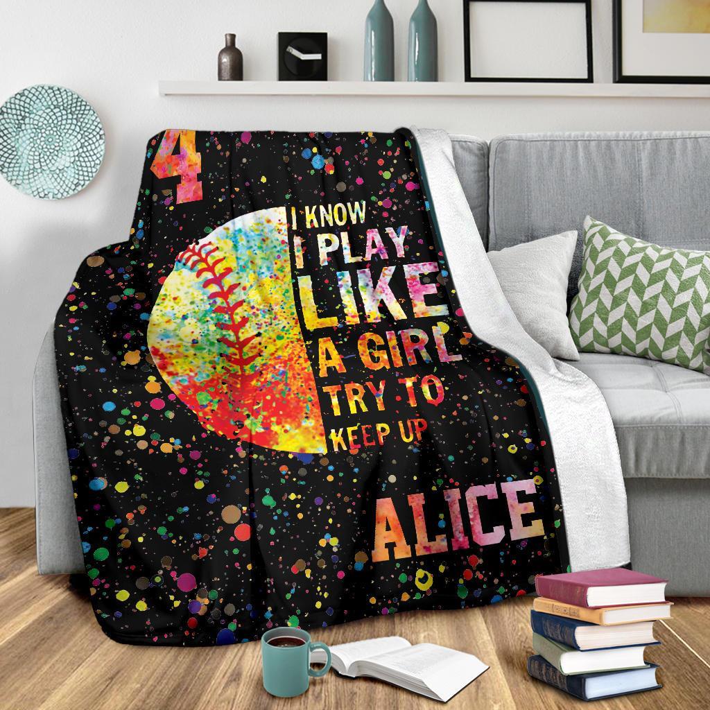 litzzy Personalized I Play Like A Girl Softball Fleece Blanket - Tltm16111201 Quilt Blanket   