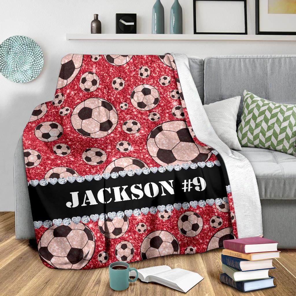litzzy Personalized Soccer Glitter Fleece Blanket - Tlnh1311203 Quilt Blanket RED 50 X 60 