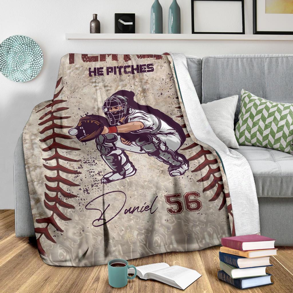 litzzy Personalized Pitcher Catcher Baseball Fleece Blanket - Lath1611203 Quilt Blanket   