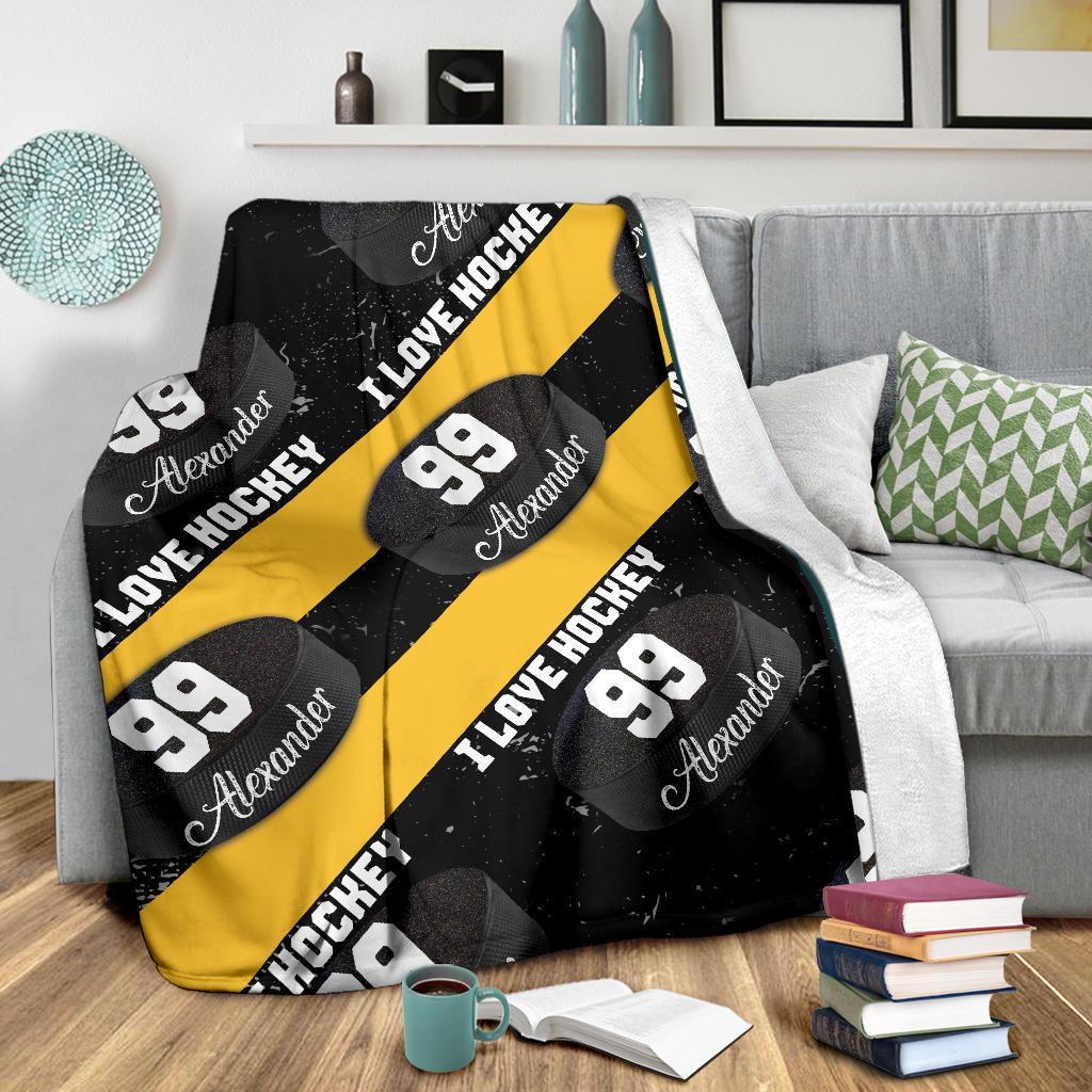 litzzy Personalized I Love Hockey Fleece Blanket - Latg1911202 Quilt Blanket   