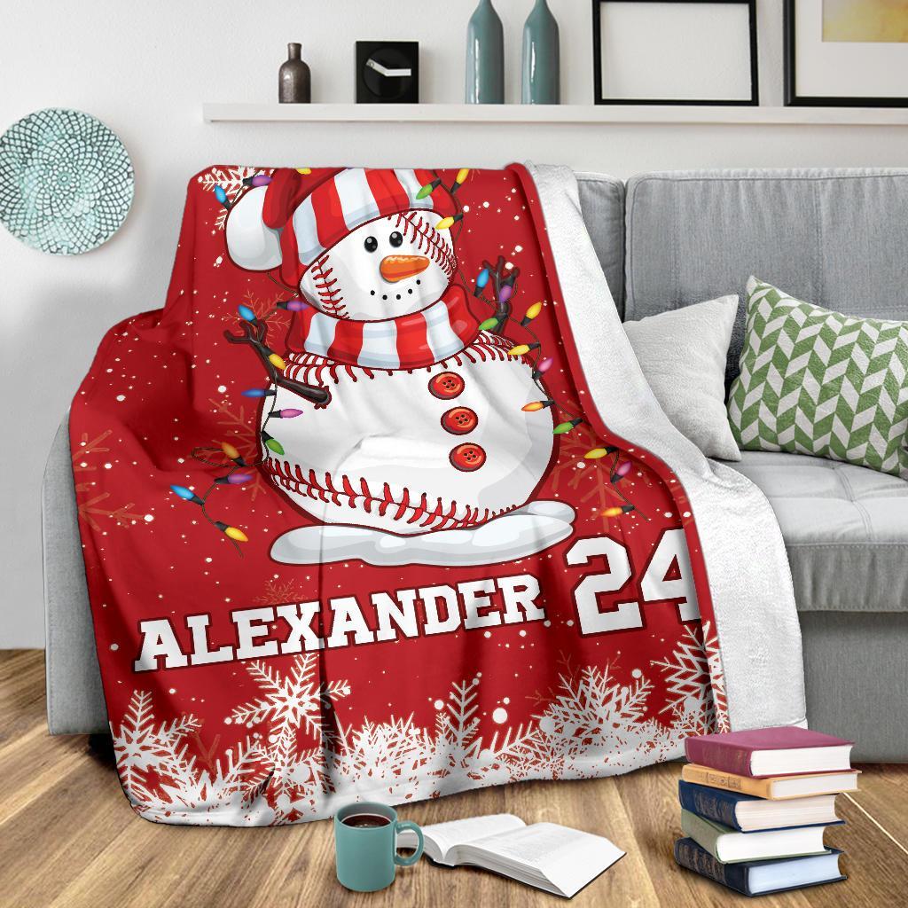 litzzy Personalized Snowman Baseball Fleece Blanket - Tlty1811201 Quilt Blanket   