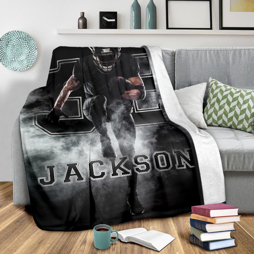 litzzy Personalized Football Player Smoke Fleece Blanket - Tlno1911201 Quilt Blanket   