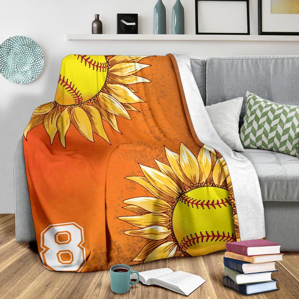 litzzy Personalized Softball Sunflower Fleece Blanket - Laci2411202 Quilt Blanket   