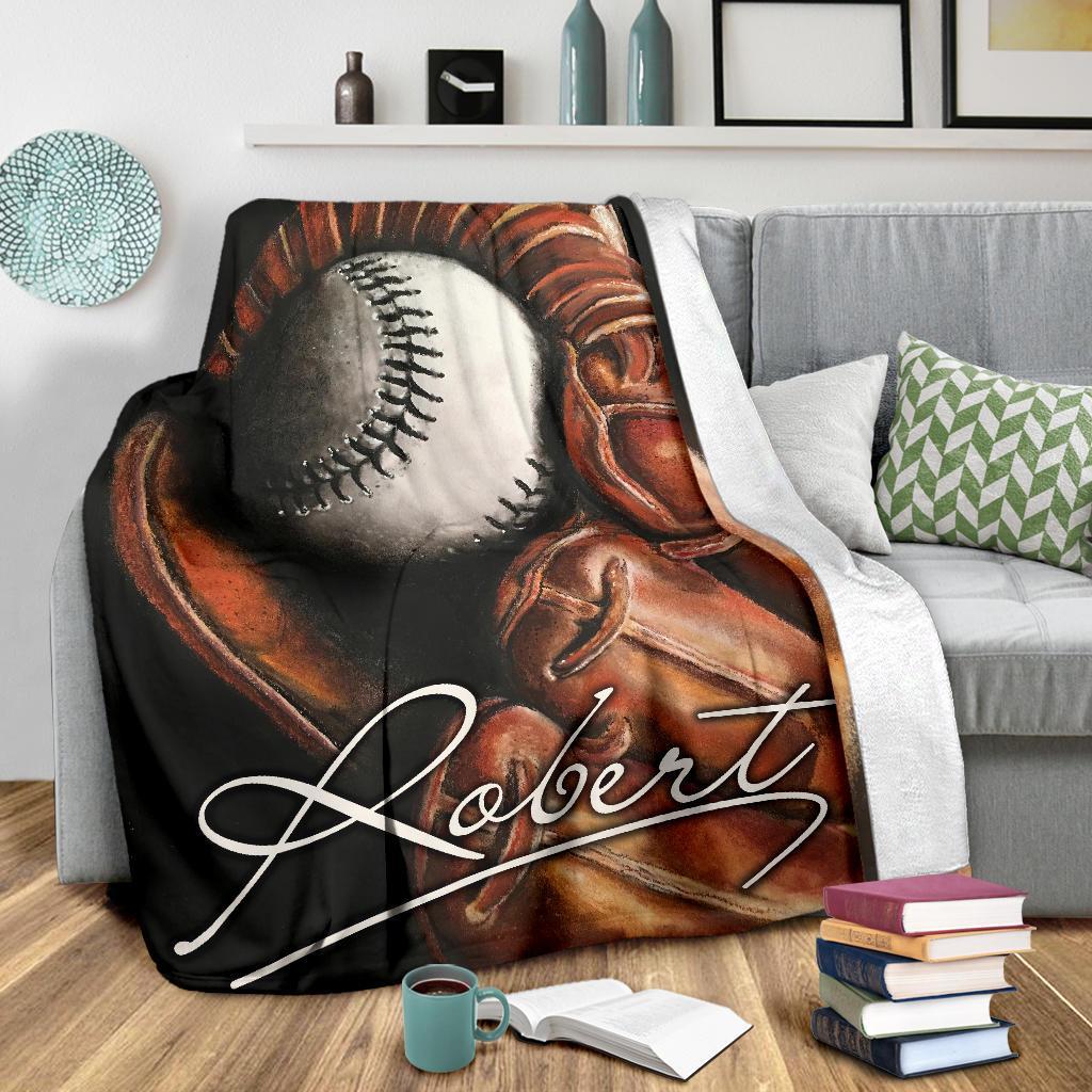 litzzy Personalized Baseball Glove Fleece Blanket - Ty0911207 Quilt Blanket   
