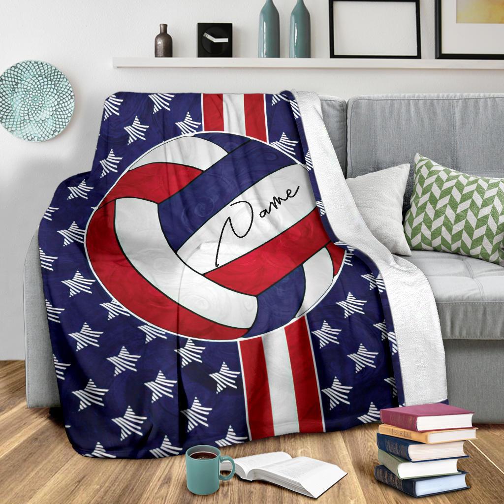 litzzy Personalized Red White Blue Stripes Volleyball Fleece Blanket - Tltm0312201 Quilt Blanket   