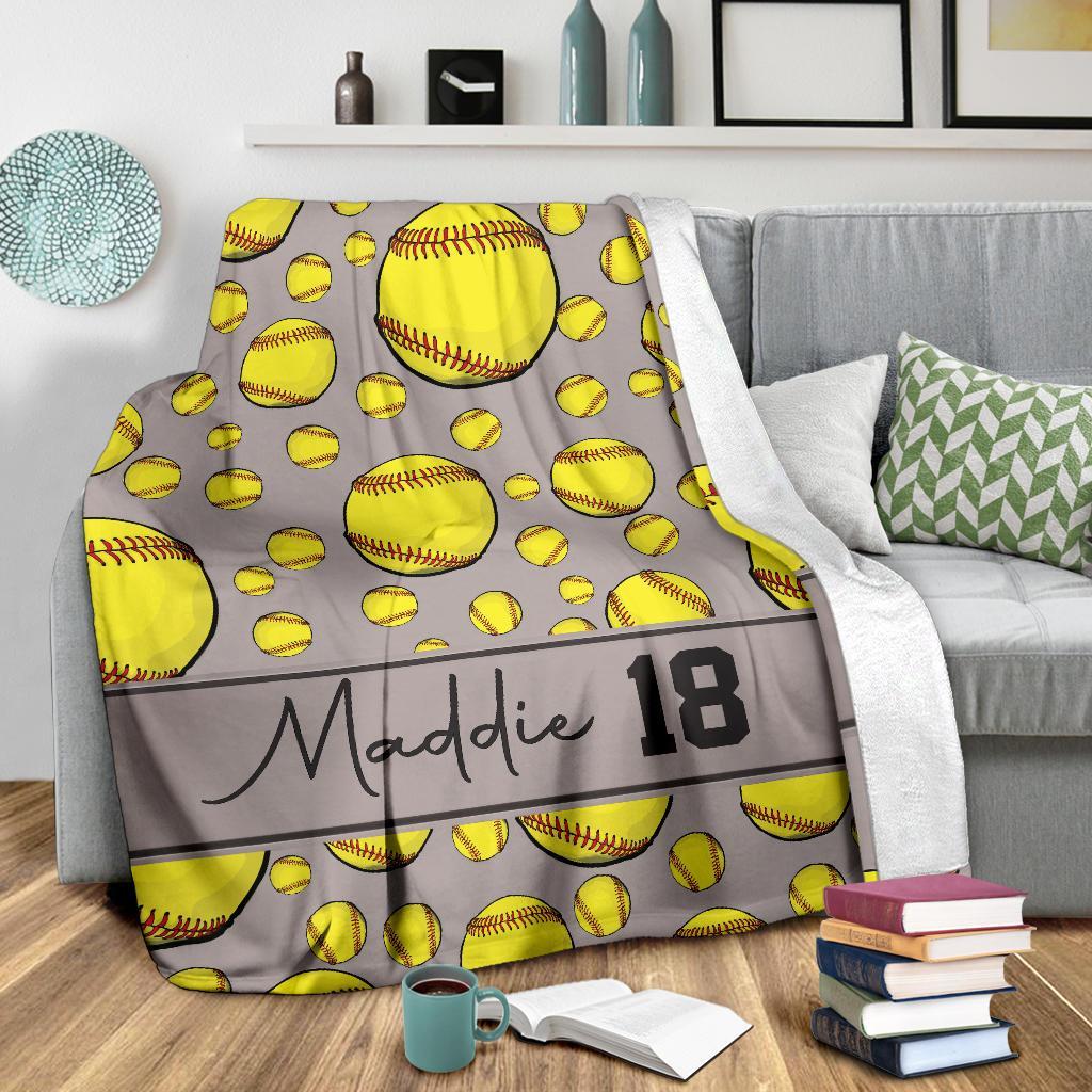 litzzy Personalized Softball Balls Fleece Blanket - Tltm1411201 Quilt Blanket GRAY 50 X 60 