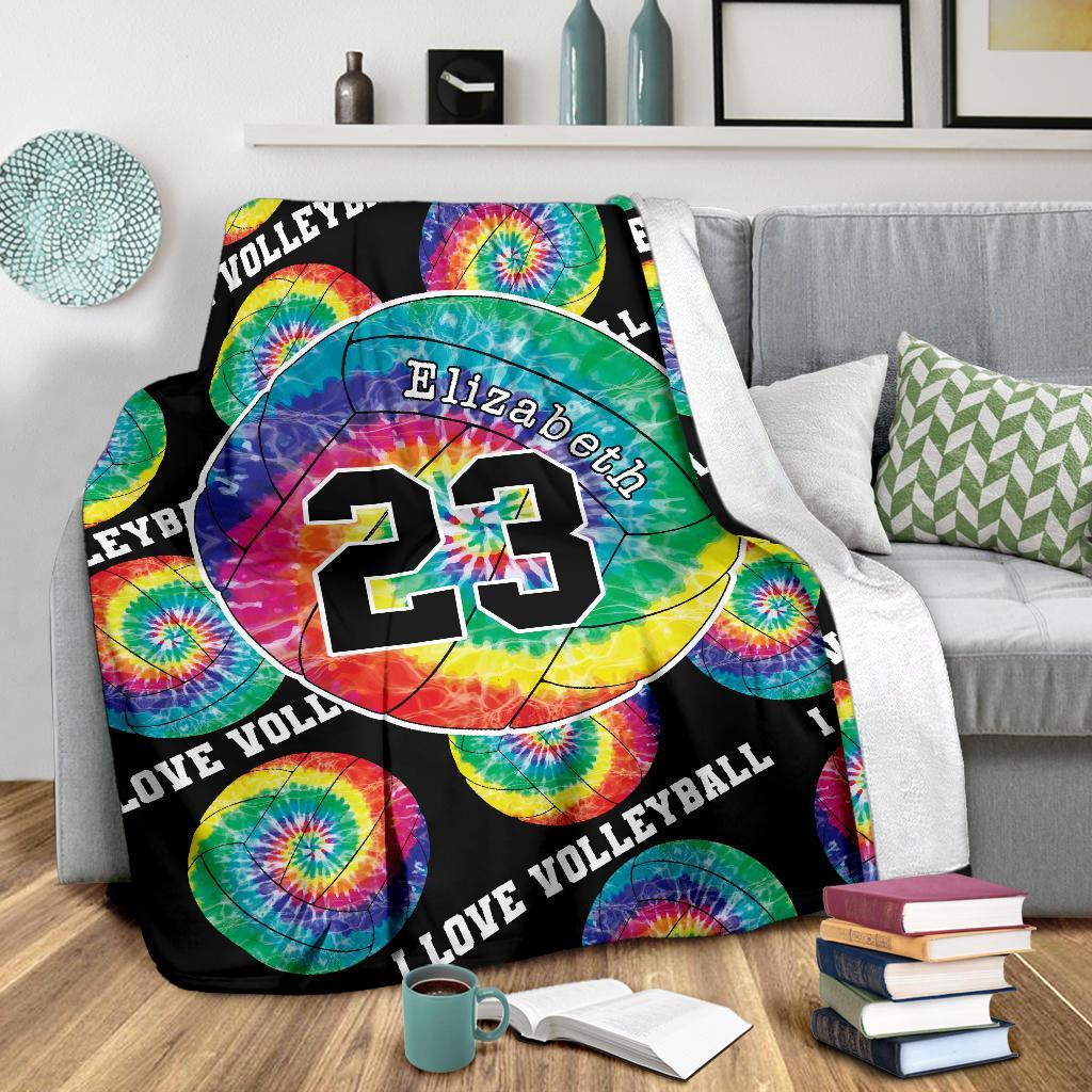 litzzy Personalized I Love Volleyball Tie Dye Fleece Blanket - Ty0911201 Quilt Blanket   