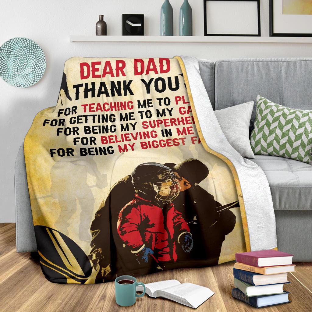 litzzy Personalized Dear Dad Hockey Fleece Blanket - Lath2611201 Quilt Blanket   