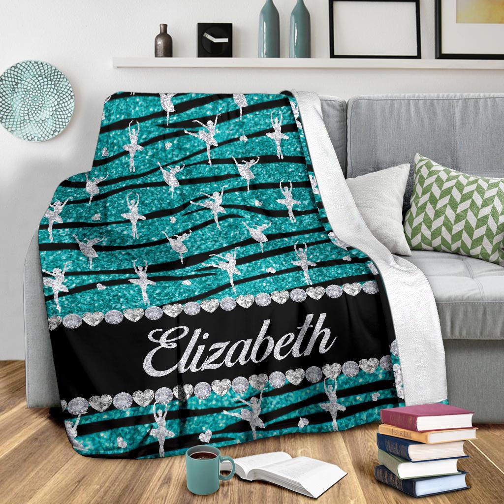 litzzy Personalized Ballet Glitter Zebra Fleece Blanket - Tlty1711202 Quilt Blanket   