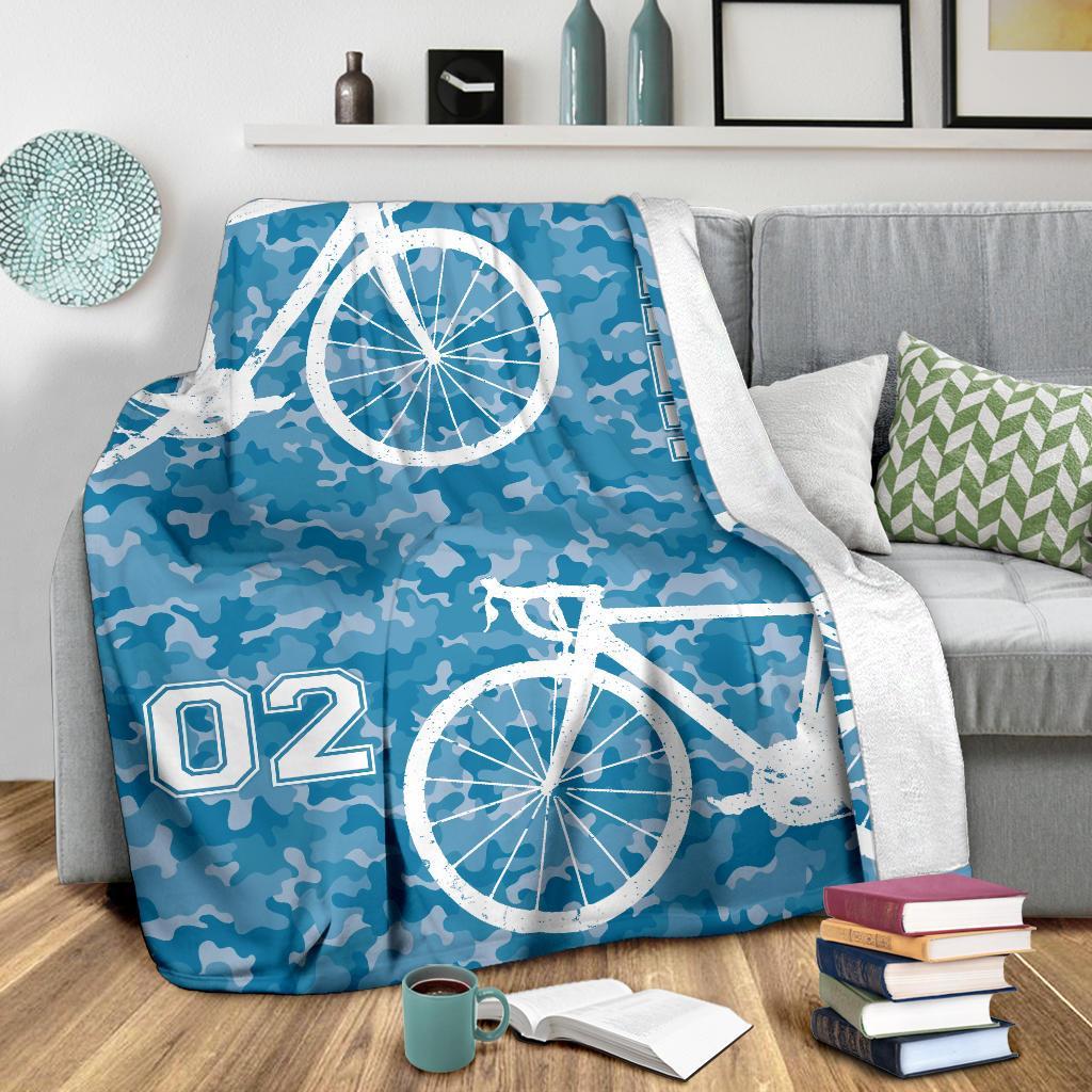 litzzy Personalized Cycling Camo Fleece Blanket - Lath1911203 Quilt Blanket BLUE 50 X 60 