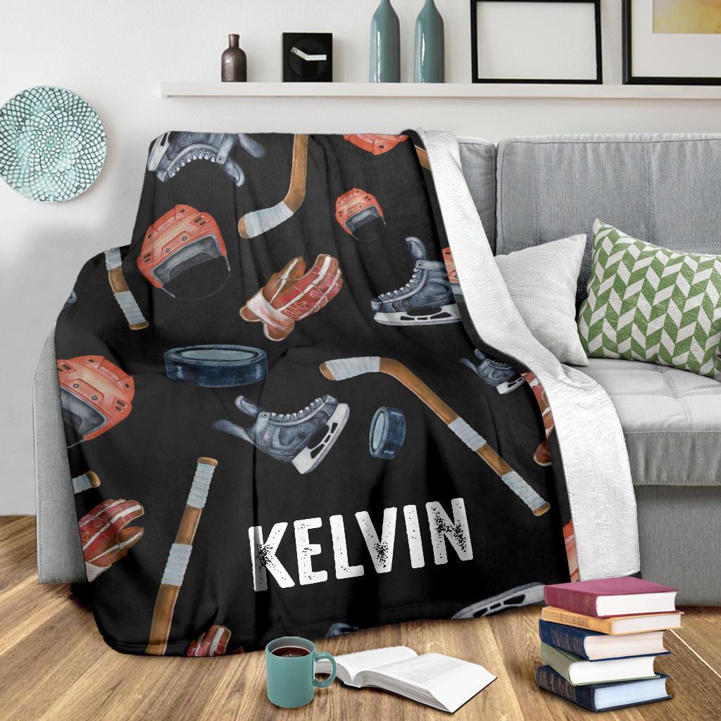 litzzy Personalized Hockey Gear Watercolor Fleece Blanket - Tlnb1411202 Quilt Blanket   