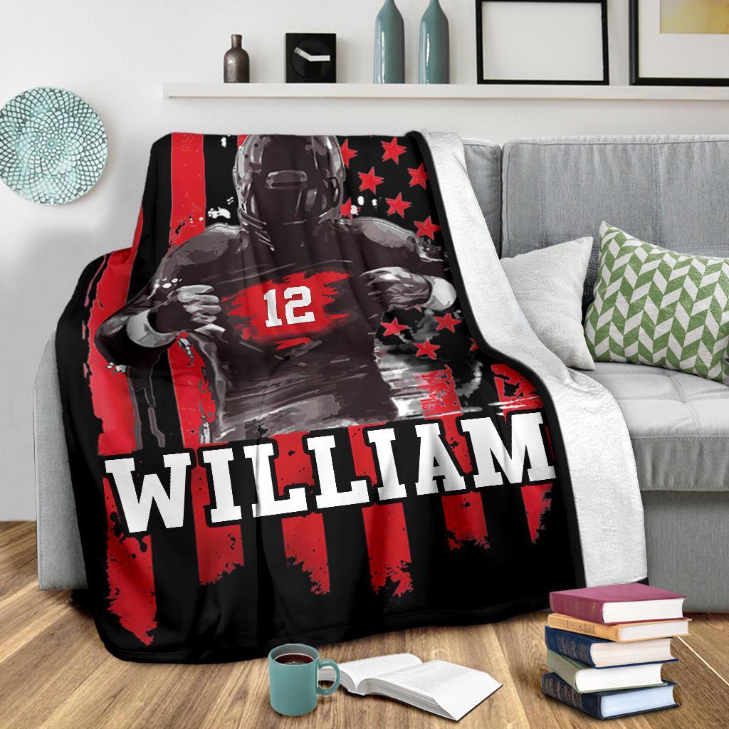 litzzy Personalized Football Player Red Black Flag - Tlnb0911205 Quilt Blanket   