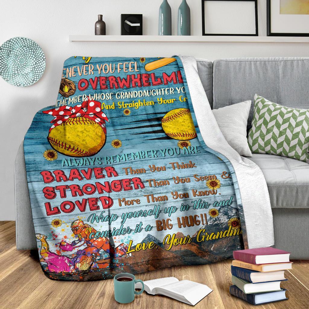 litzzy Softball - To My Granddaughter Consider It A Big Hug Fleece Blanket Nh040820Oh Quilt Blanket   