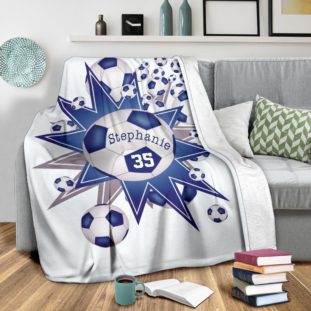 litzzy Personalized Soccer Blowout Fleece Blanket - Tltm2411202 Quilt Blanket BLUE 50 X 60 