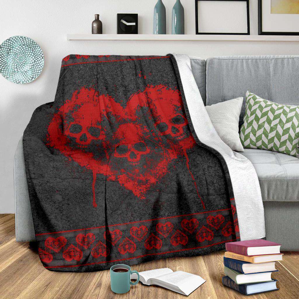 litzzy Tri-Heart Skull Fleece Blanket Fleece Blanket   