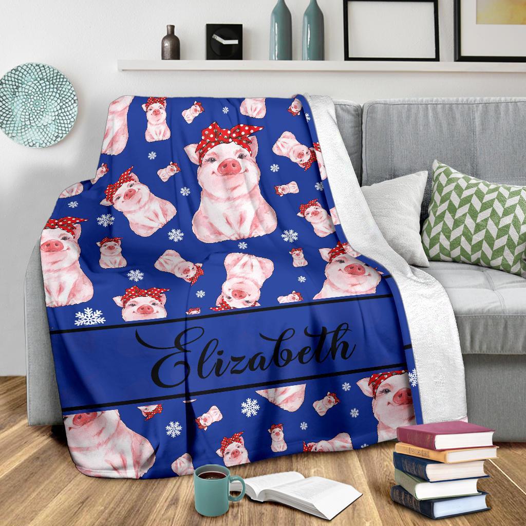 litzzy Personalized Pigs Fleece Blanket - Tlnb1811201 Quilt Blanket BLUE 60 X 80 