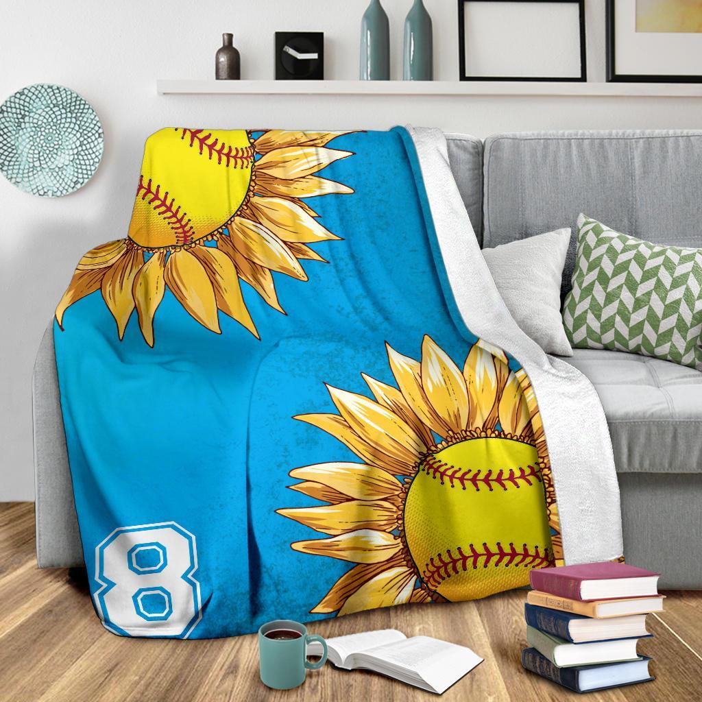 litzzy Personalized Softball Sunflower Fleece Blanket - Laci2411202 Quilt Blanket   