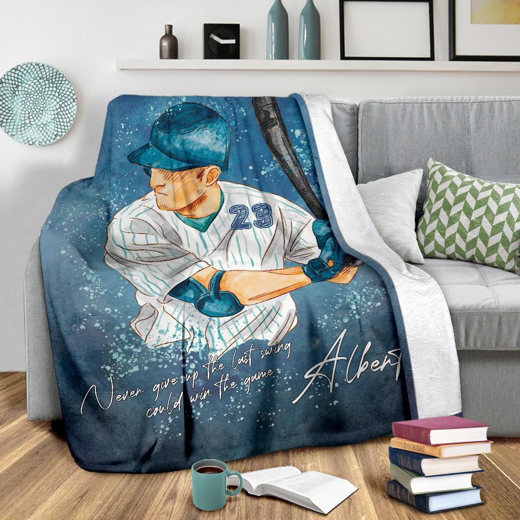 litzzy Personalized Baseball Player Fleece Blanket - Lath1011203Ki Quilt Blanket   