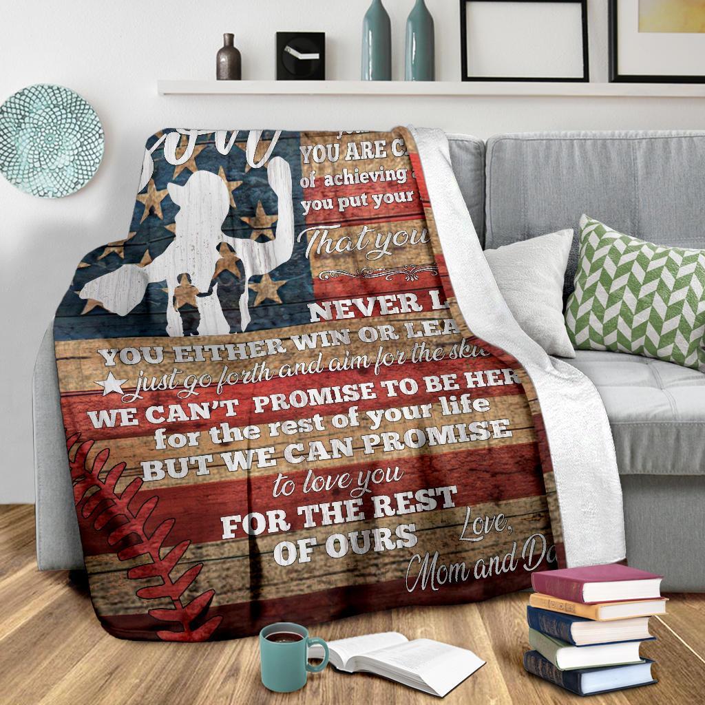 litzzy Personalized Baseball To Our Son Flag Fleece Blanket - Tltm2811201 Quilt Blanket   