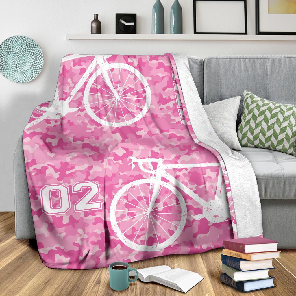 litzzy Personalized Cycling Camo Fleece Blanket - Lath1911203 Quilt Blanket   