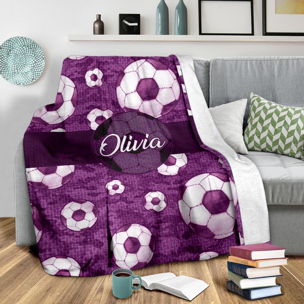 litzzy Personalized Soccer Pattern Texture Fleece Blanket - Nh1411202 Quilt Blanket PURPLE 50 X 60 