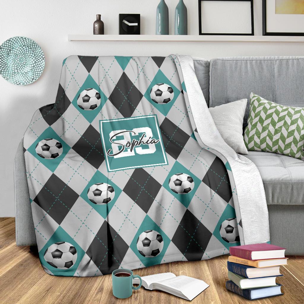 litzzy Personalized Soccer Argyle Pattern Fleece Blanket - Tlno2311201 Quilt Blanket   