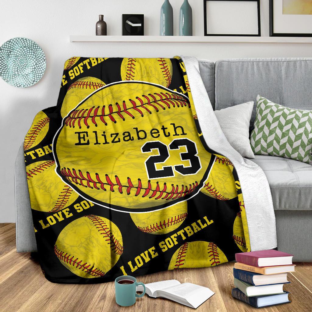 litzzy Personalized I Love Softball Fleece Blanket - Ty0911205 Quilt Blanket   