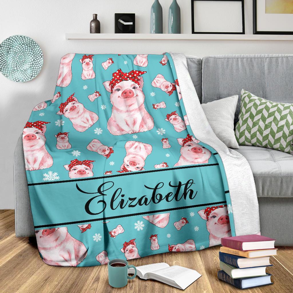 litzzy Personalized Pigs Fleece Blanket - Tlnb1811201 Quilt Blanket TEAL 60 X 80 