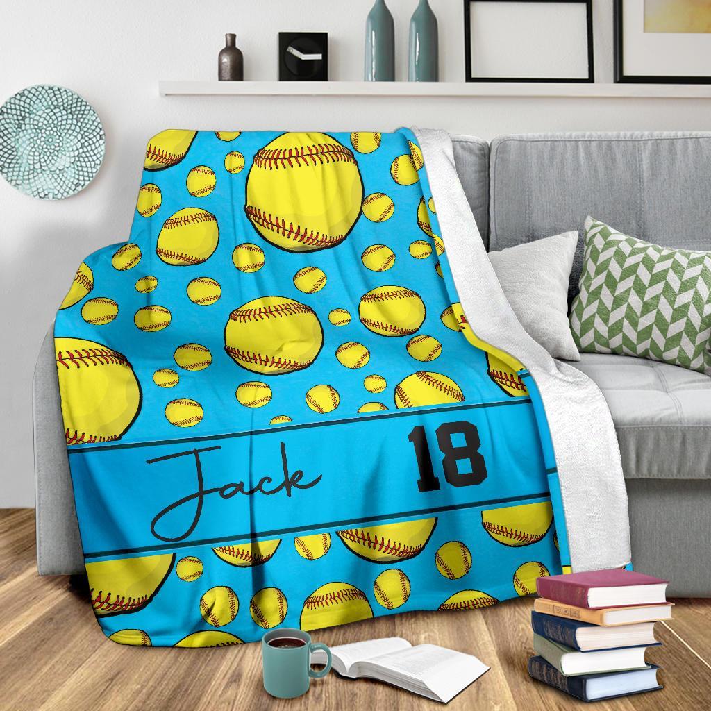 litzzy Personalized Softball Balls Fleece Blanket - Tltm1411201 Quilt Blanket   