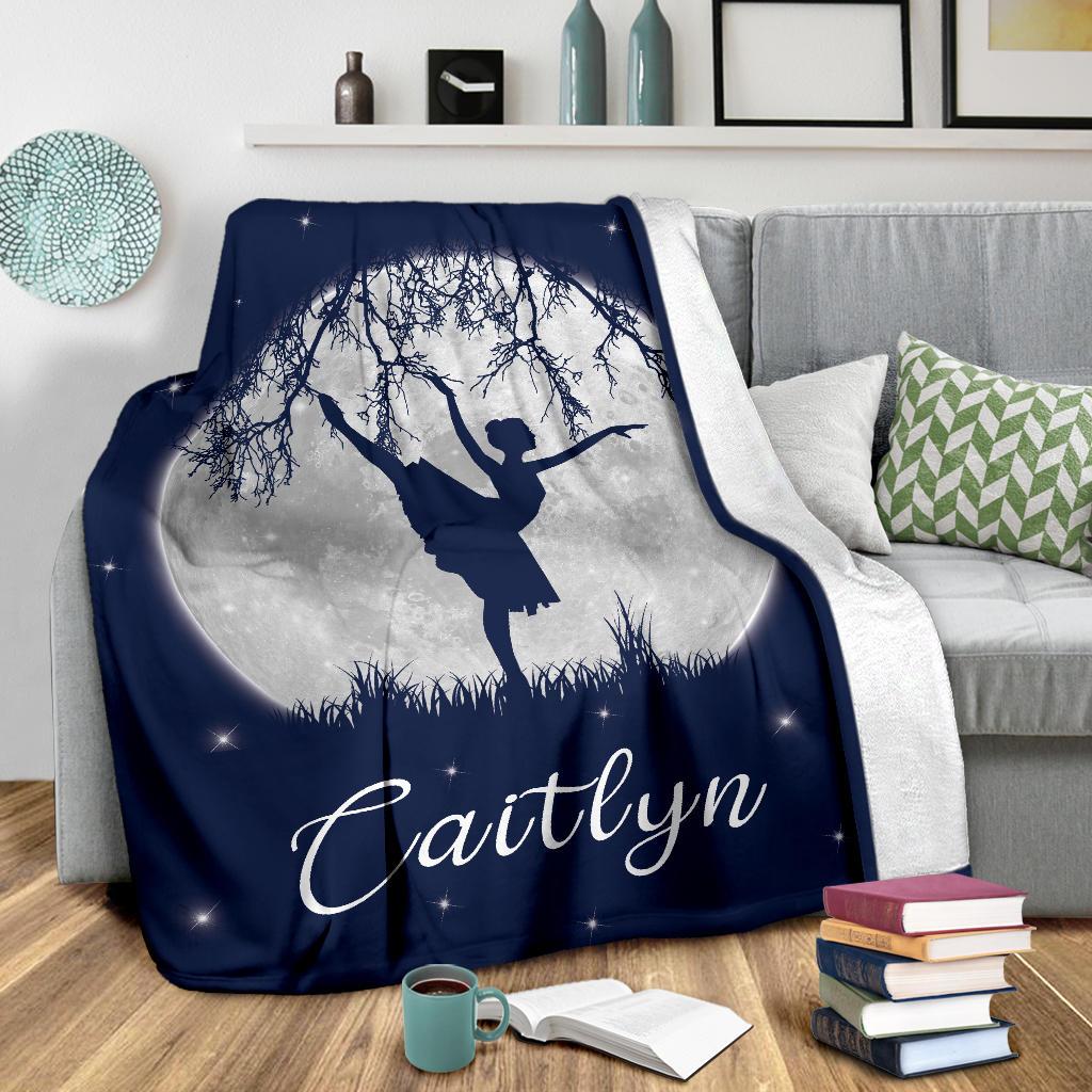 litzzy Personalized Dancing Moon Fleece Blanket - Laci2711203 Quilt Blanket DARK BLUE 50 X 60 