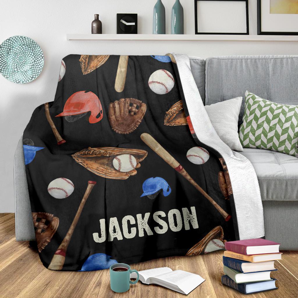 litzzy Personalized Baseball Watercolor Pattern Fleece Blanket - Nh1411201 Quilt Blanket   