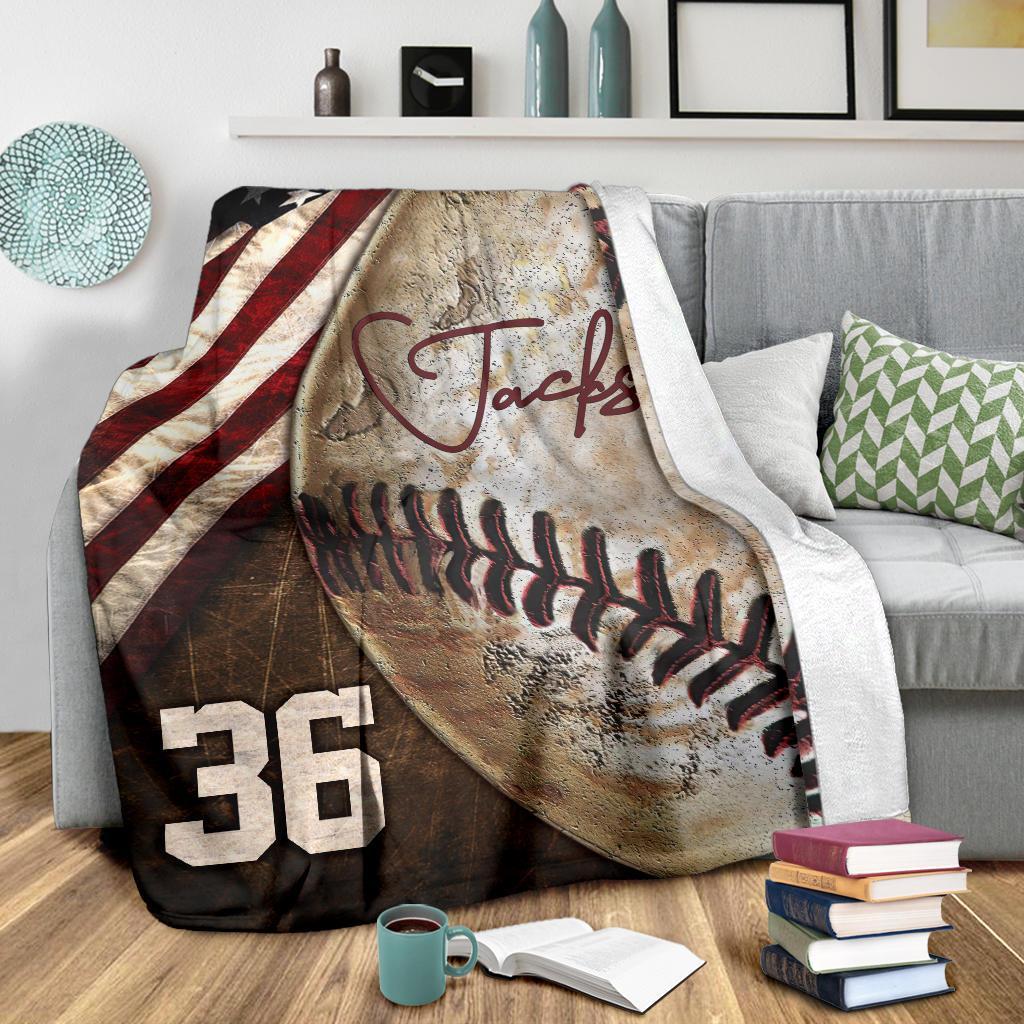 litzzy Personalized Baseball Vintage Ball Fleece Blanket - Tltm2711201 Quilt Blanket   